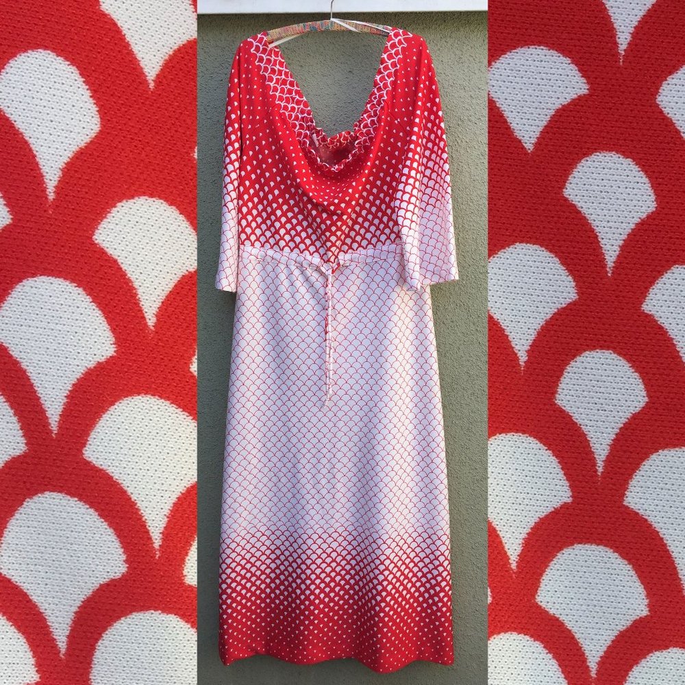 Vintage Scallop Print Doubleknit Maxi